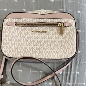 Michael Kors White and RoseGold Signature Crossbody Bag